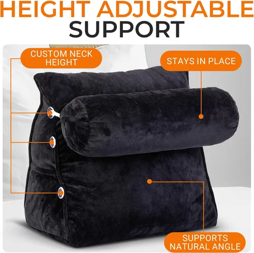 Vista 3 de Cheer Collection Almohada de cuña de lectura, almohada de lectura de cuña ajustable con soporte para el cuello, almohada de respaldo rellena