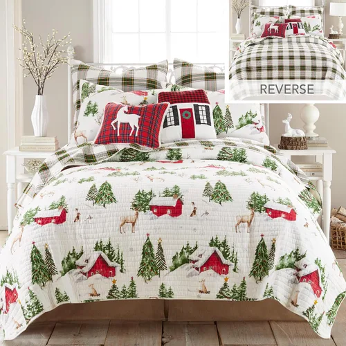 Vista 3 de Levtex Home - Tatum Pines - Almohada decorativa de Navidad (14x13in.) - Casa de vacaciones - Rojo, carbón y blanco