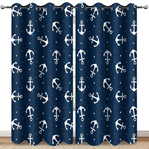 Vista 23 de Cortinas Opacas de Playa Oceánica con Palmeras Costeras, Conchas y Estrellas de Mar, Decoración de Costa, Cielo Azul Soleado de Verano, Cortinas
