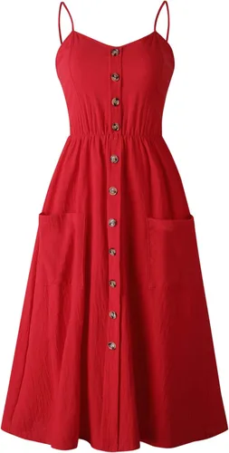 Vista 3 de Angashion - Vestido floral de verano estilo bohemio para mujer con botones bolsillos y tiras ajustables