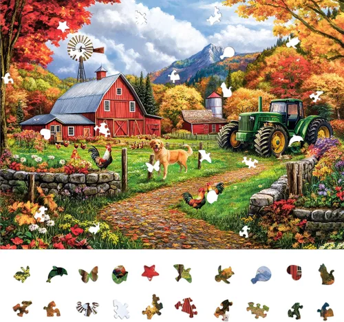 Vista 2 de Rompecabezas de granja de otoño para adultos de 1000 piezas, rompecabezas con forma desafiante para la noche de juegos, familia, amigos
