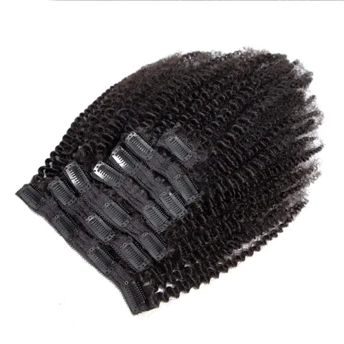 Vista 2 de Extensiones de cabello humano real rizado con clip, extensiones de cabello humano real 3C 4A, extensiones de cabello humano con clip, doble trama