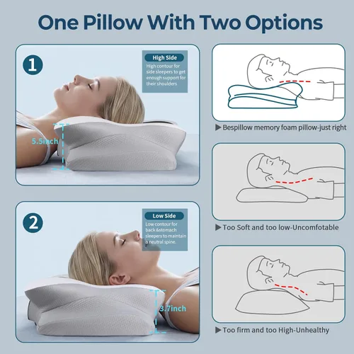 Vista 5 de Almohada cervical para aliviar el dolor de cuello, almohada cervical ergonómica para dormir, almohadas refrescantes de espuma viscoelástica