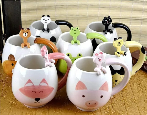 Vista 4 de Arawat Linda taza de café de rana con cuchara, diseño de ranas impresas, regalo de 14.2 fl oz, taza de café de cerámica kawaii, tazas divertidas