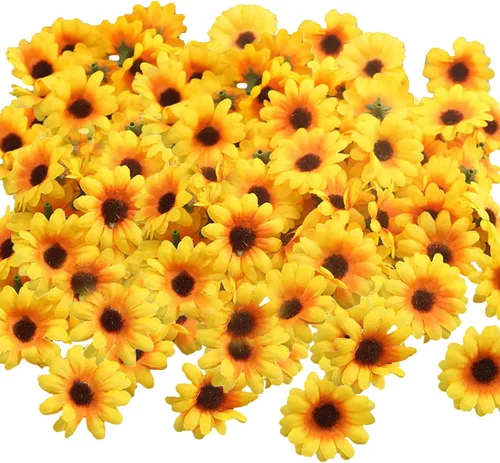 Vista 20 de 100 cabezas de girasol de seda de 1.969 in, 2 pulgadas, decoración de boda, corona de regalo, álbum de recortes, manualidades, fiesta, festival