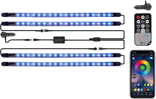 Vista 9 de Xprite Tira de luces LED Dreamcolor para interior de auto con Bluetooth, control remoto y aplicación, luces RGB de persecución para espacio