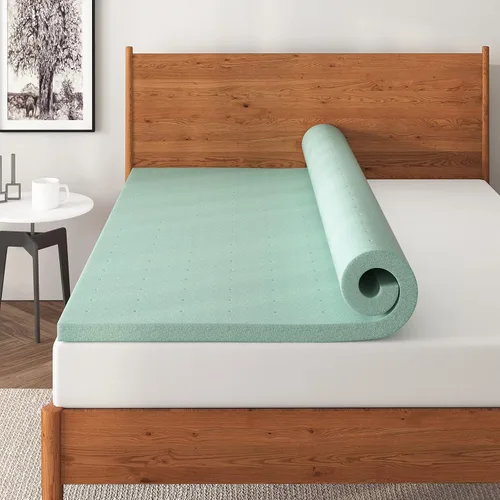 Vista 4 de NapQueen Cubrecolchón de espuma viscoelástica de té verde ventilado de 2 pulgadas, verde elegante, certificado CertiPUR-US, tamaño matrimonial