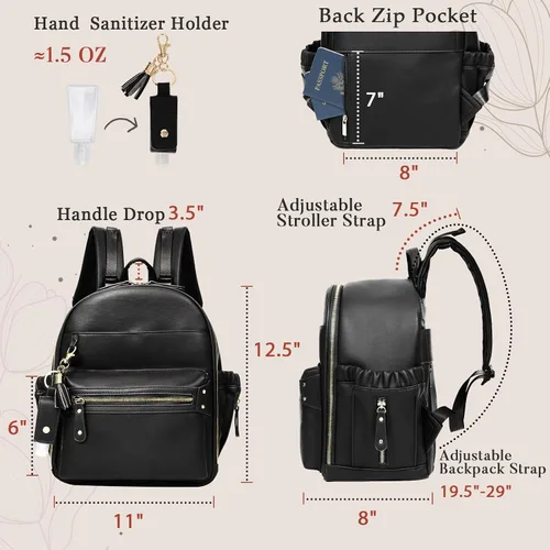 Vista 4 de Miss Fong - Mochila pequeña para pañales, mini mochila para pañales con 11 bolsillos, mochila mini para pañales de bebé con soporte para Negro