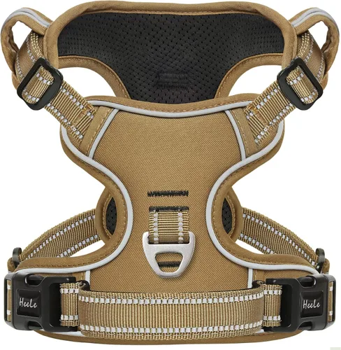 Vista 34 de HEELE Arnés para perro pequeño sin tirones con mango suave, arnés reflectante ajustable, color negro, XS Reflective Front Clip Vest with Control
