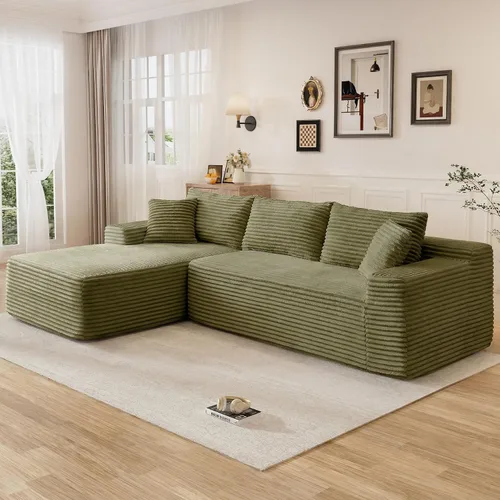 Vista 13 de Sofá modular sin hueso de 95 pulgadas, en forma de L con diván, tapicería de pana suave, asiento profundo, moderno y cómodo sofá para sala de estar