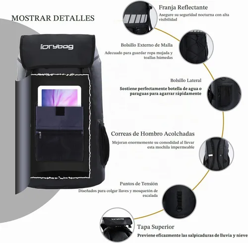 Vista 2 de Mochila impermeable Idrybag para hombres 25L/45L, bolsas secas para kayak, mochila seca para camping y senderismo Negro
