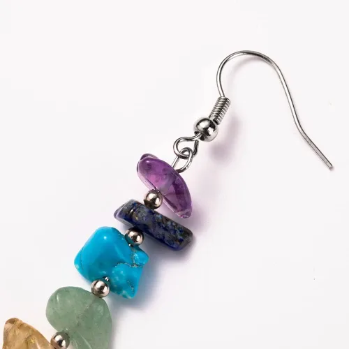 Vista 3 de Aretes colgantes de piedra de 7 chakras, piedra de reiki natural, joyería de energía curativa para mujeres y niñas