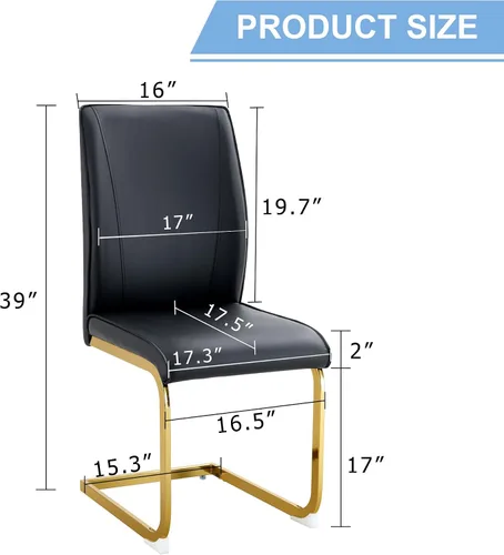 Vista 2 de Juego de 2 sillas de comedor modernas, sillas de cocina tapizadas de cuero, sillas de comedor sin brazos con respaldo alto y patas de metal dorado