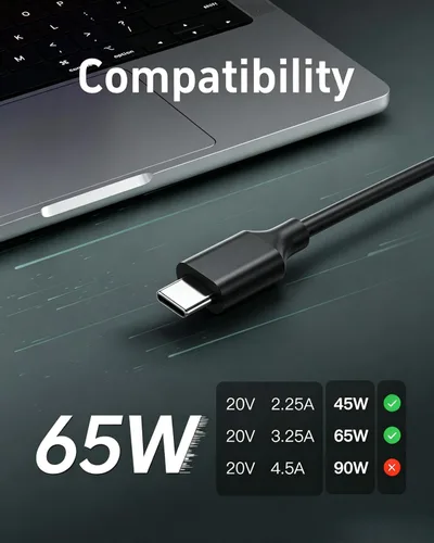 Vista 2 de Cargador Superer USB-C de 65 W para portátil Asus Zenbook Chromebook Expertbook Indicador LED, portátil, para cargador de teléfono tipo C
