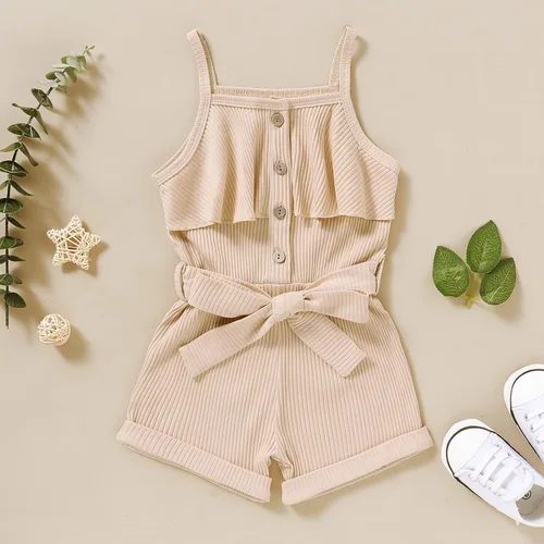 Vista 2 de Ropa de niña para bebé, ropa sin mangas, lindo halter mameluco de una sola pieza, conjunto de ropa de verano 1-5T