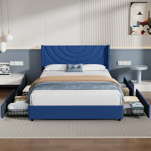 Vista 20 de VECELO Marco de Cama Tamaño Twin Plataforma Tapizada con Cabecera de Tela Ondulada/Soporte de Listones de Madera/No Necesita Somier/Base de Colchón
