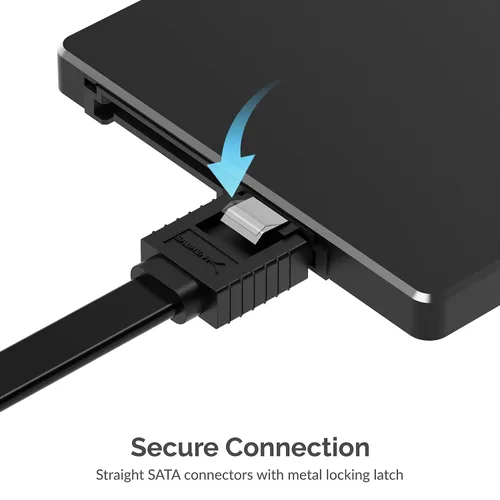 Vista 5 de SABRENT Cable de datos SATA III (6 Gbit/s) en ángulo recto con pestillo de bloqueo para unidades HDD/SSD/CD y DVD