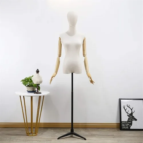 Vista 2 de Adjustable Mannequin Dress Form Torso with Head & Wooden Arm - Female Clothing Display with Tripod Stand - 3 Color Options for Fashion Retail & Black