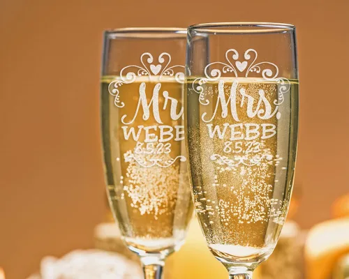 Vista 6 de Mr Mrs - Juego de 2 copas de champán con tallo retorcido para parejas, recién casados, novios, novios, novios, esposos, esposa, aniversario