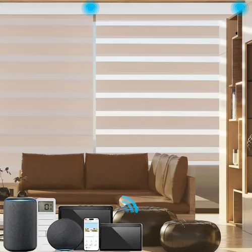Vista 44 de MYshade Persianas enrollables de cebra opacas (85 %) con cordón para ventanas interiores, persianas de doble capa beige para dormitorio, baño, sala