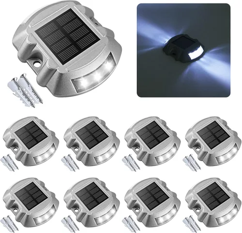 Vista 13 de VOLISUN Luces Solares de Cubierta de Navidad Luces de Muelle de Entrada, Paquete de 4 LED IP67 Impermeables Luz de Advertencia de Escalón para Rojo