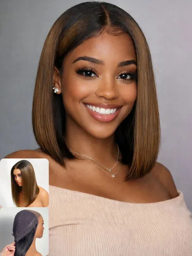 Vista 12 de Nadula Yaki - Peluca de cabello humano lacio estilo Bob con cordón y capas de enmarcar la cara, densidad del 180%, sin pegamento, 7x5 Bye Bye Knots