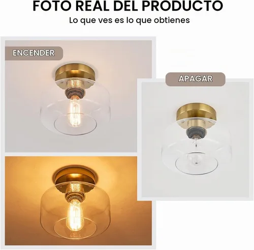 Vista 4 de BISAMIYA Lámpara de techo moderna dorada, acabado de latón, lámpara de techo semiempotrada con pantalla de vidrio transparente de 8.66 pulgadas