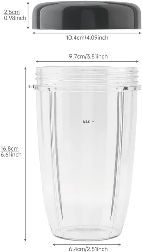 Vista 3 de 2 vasos de repuesto reutilizables de 24 onzas para licuadoras Nutribullet de 600 W / 900 W con tapa, vaso de repuesto lavable