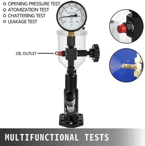 Vista 5 de Probador de inyector de combustible diesel, tubos y medidor de doble escala, 400 bares/6000 PSI Opening Pressure Testing, Leakage Detection, Spray
