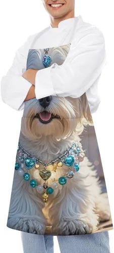 Vista 4 de Delantal personalizado para perro maltés adulto, delantal de cocina para mujer y hombre, delantal ajustable con bolsillo para hornear, hacer