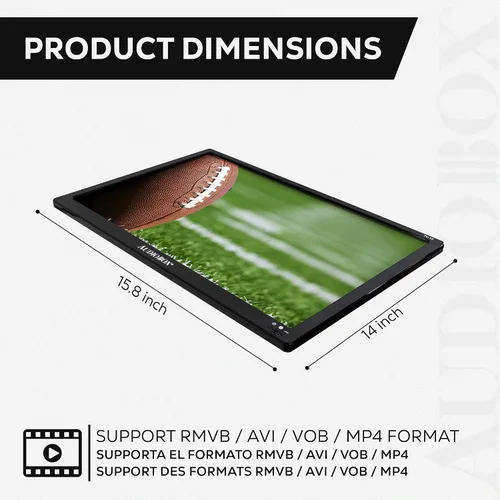 Vista 4 de Audiobox Televisor y monitor LCD portátil de 15 pulgadas con HDMI, alta definición, reproducción multimedia versátil, soporte Dolby - Batería