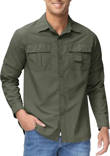 Vista 2 de TACVASEN Camisa de manga larga convertible, transpirable, de secado rápido, con protección UV, para hombre