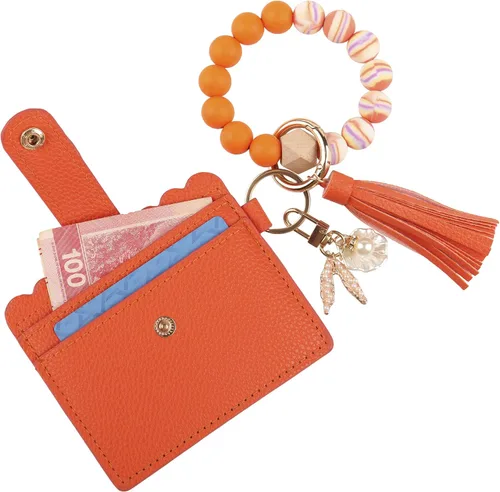 Vista 3 de Llavero de pulsera, cartera, tarjetero con borla, llavero para mujeres y niñas