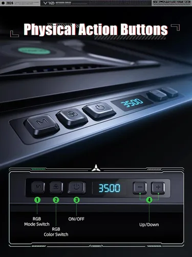 Vista 10 de llano V10 Almohadilla de Refrigeración para Laptop de Juegos, Enfriador de Laptop RGB con Potente Ventilador Turbo Externo de 4.72 Pulgadas