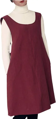 Vista 10 de Delantal de algodón y lino estilo japonés con espalda cruzada, con dos bolsillos, estilo X