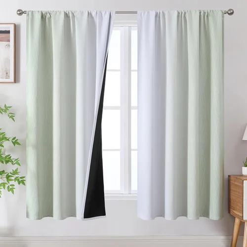 Vista 64 de Estelar Textiler Cortinas oscurecedoras beige y blanco grisáceo de 45 pulgadas de largo, cortinas graduadas con bloqueo de luz para baño, cortinas