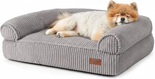 Vista 14 de FUKUMARU Sofá cama para perros, acogedora cama de pana para gatos de interior con funda lavable, cama ortopédica impermeable de 28 pulgadas