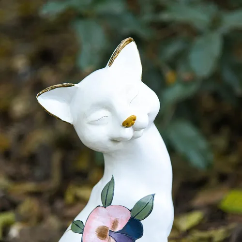 Vista 3 de Sungmor Encantadora estatua de jardín de gato sentado – Decoración para interiores y exteriores paisajismo estatua de gato – Soporte para plantas