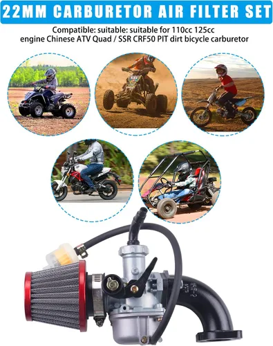 Vista 5 de JINGKE Juego de Filtro de Aire de Carburador de 22mm para Motocicletas Pit Dirt Bike SSR CRF50, Bicicleta Pit Sunl, ATV Taotao de 110cc y 125cc