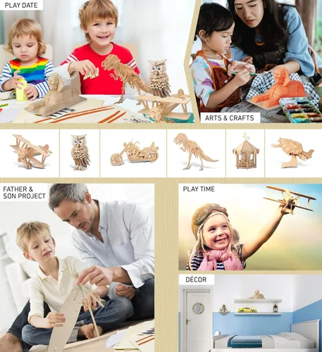 Vista 5 de Puzzled Rompecabezas 3D Esfinge de madera para manualidades, kit de modelo de construcción, único, divertido y educativo, juguete de madera
