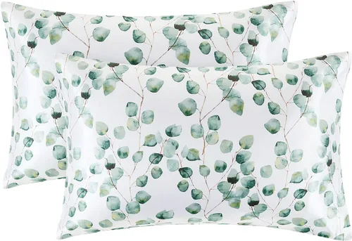 Vista 11 de EXQ Home - Funda de almohada de satén para cuidar el cabello y la piel, tamaño estándar, de seda con estampado negro, juego de 2 fundas con cierre