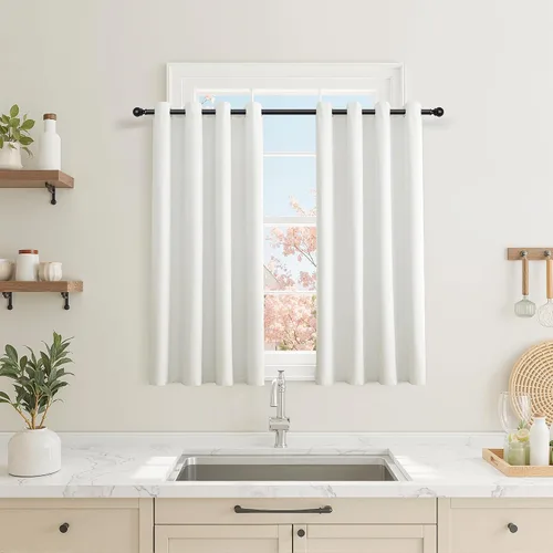 Vista 17 de Beige White Linen Blackout Curtains 90 Length 2 Panels Set for Living Room Bedroom, 100% Black Out Thermal Insulated Linen Drapes, Room Darkening
