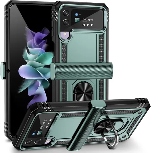 Vista 11 de ONOLA Funda compatible con Samsung Galaxy Z Flip 4/3 con protección de bisagra y anillo giratorio de 360° con soporte magnético resistente