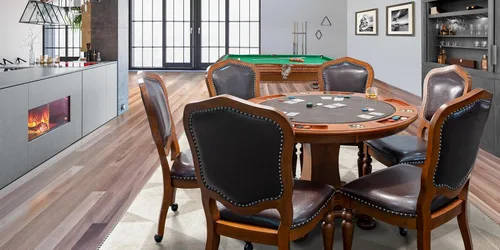 Vista 10 de Sunset Trading Juego de mesa de comedor Bellagio de 5 piezas, tapa de póquer reversible con portavasos