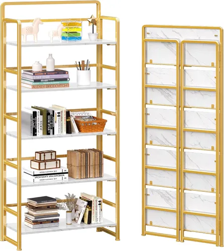 Vista 35 de 4NM Estantería plegable sin montaje, estante de almacenamiento para libros con estantes de 3 niveles, estilo vintage. Organizador de oficina y Todo