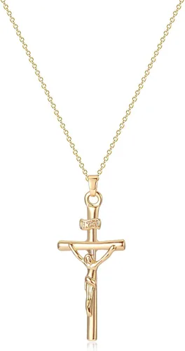Vista 177 de Fettero - Collar con dije de cruz de fe, chapado en oro de 14 K, cadena fina, minimalista, simple, pequeña, para oración, regalo de joyería religiosa