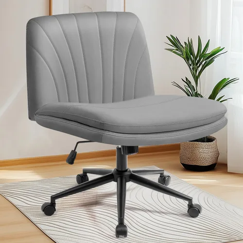 Vista 16 de NEO CHAIR Silla cruzada con ruedas, escritorio de oficina con patas marrón (Brown PU)