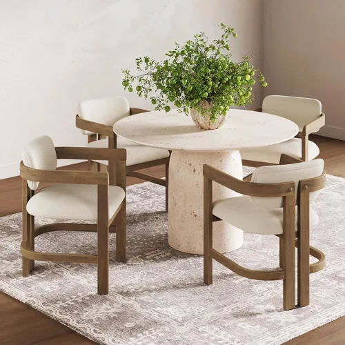 Vista 17 de Nathan James Gracie - Silla de comedor moderna con cojín, silla de comedor tapizada con marco de madera maciza, color marrón claro, juego de 2