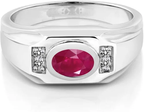 Vista 2 de Gem Stone King Anillo ovalado de plata de ley 925 de 2.02 quilates para hombre (disponible 7, 8, 9, 10, 11, 12, 13), Metal Metal Piedra preciosa