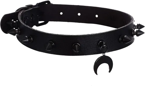 Vista 2 de iZasky - Gargantilla de pico, collar punk, colgante de cuero de luna creciente, ajustable para niñas, correa de cuello, accesorios de cosplay
